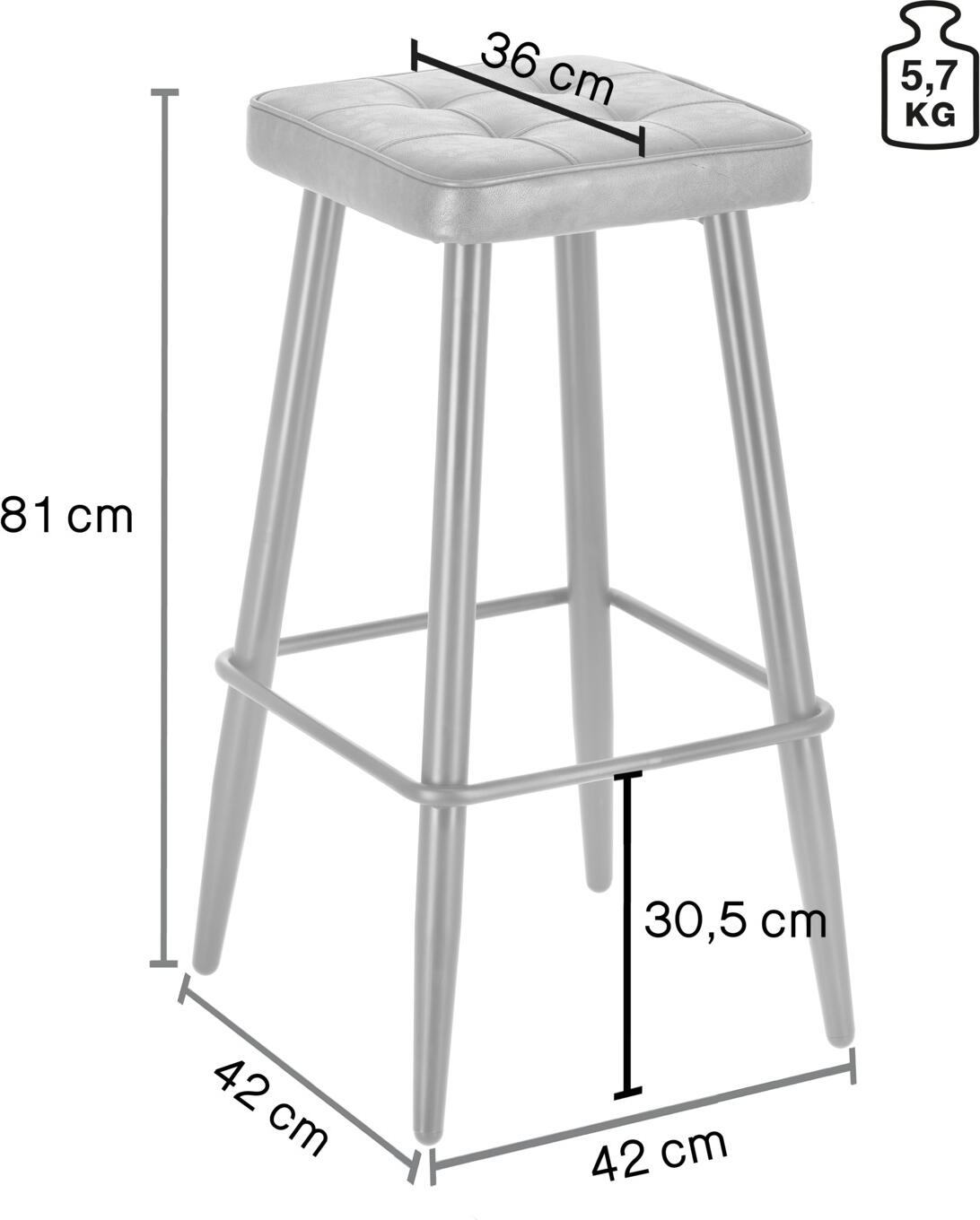 Scaun de bar VEGA Casto, Piele ecologica maro cu quilting, Cadru din otel vopsit electrostatic, 43x43x81 cm, Fara bratze, Utilizare interior