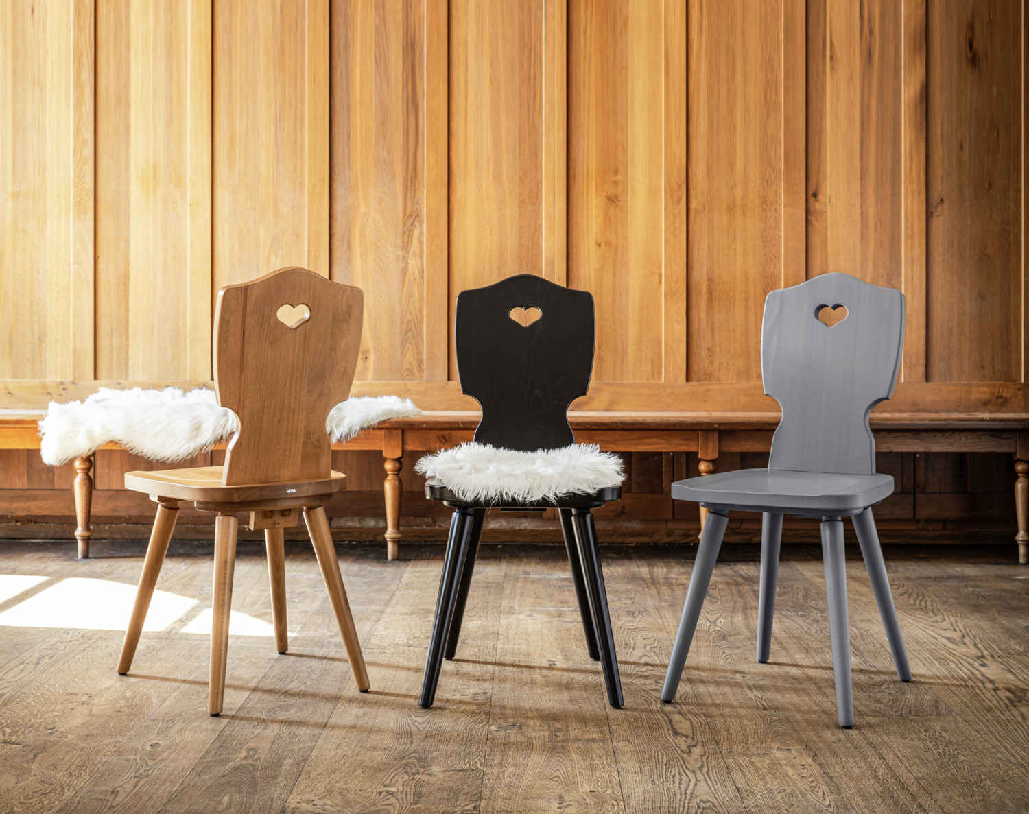 Vega Vroni Beech Wood Bauernstuhl Chair, Natural Finish, Heart-Shaped Backrest Cut-out, Contoured Seat, 41x50x88.5 cm, Max Load 160 kg