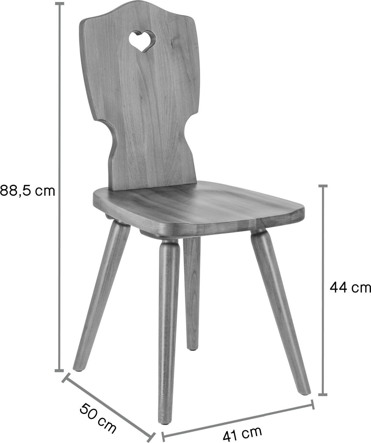 Vega Vroni Beech Wood Bauernstuhl Chair, Natural Finish, Heart-Shaped Backrest Cut-out, Contoured Seat, 41x50x88.5 cm, Max Load 160 kg