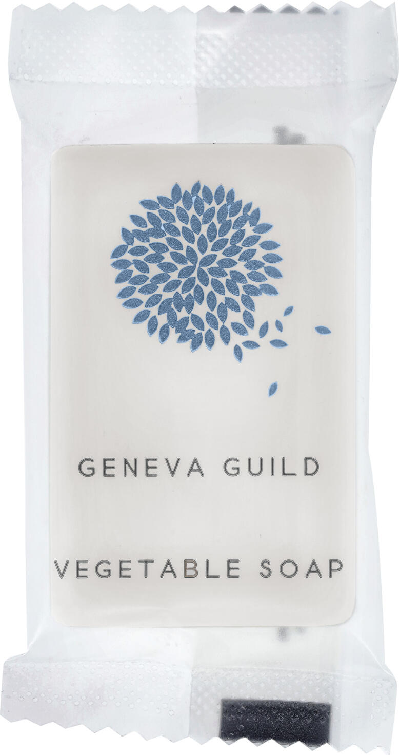 Geneva Guild Vegetable Soap Bar, Vegan-Friendly, Dermatologically Tested, White, 20g, Individually Wrapped Hotel Guest Amenity