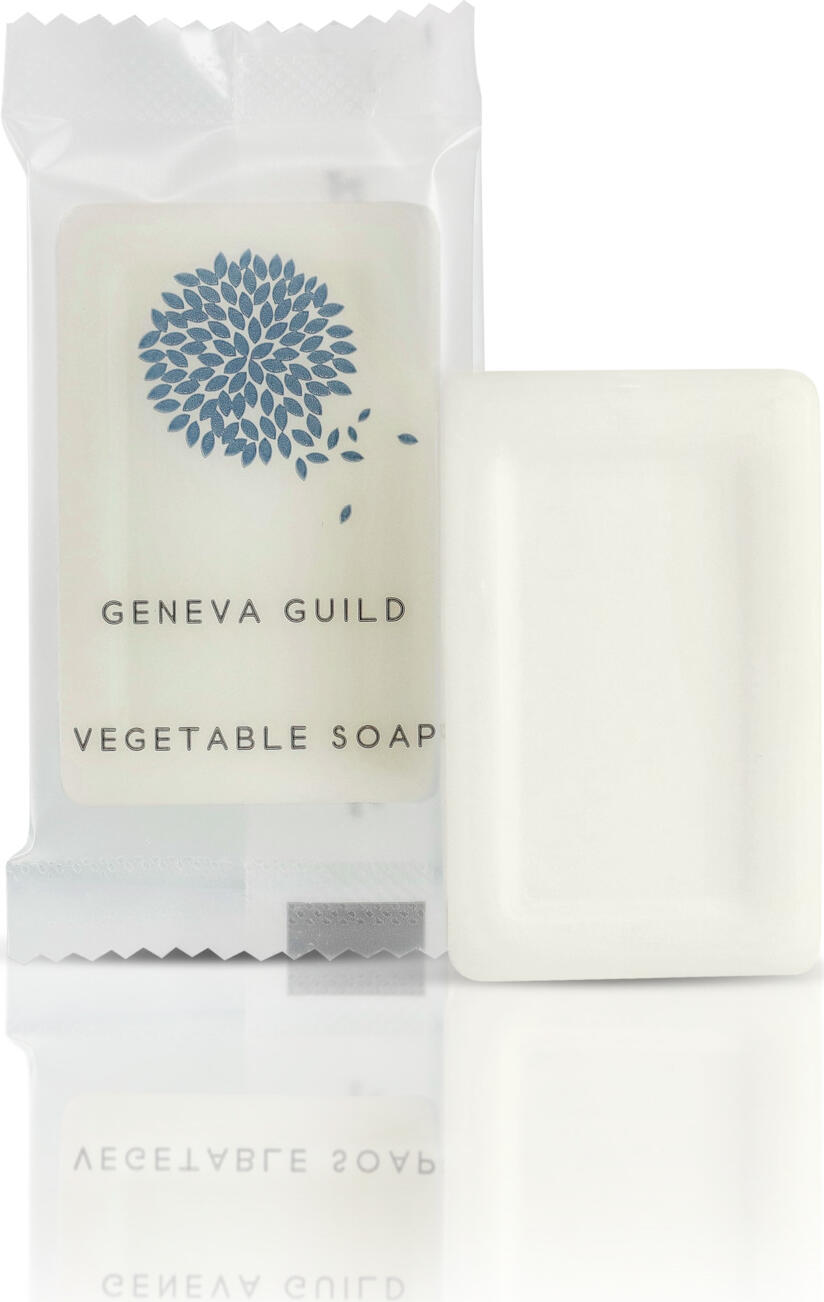 Geneva Guild Vegetable Soap Bar, Vegan-Friendly, Dermatologically Tested, White, 20g, Individually Wrapped Hotel Guest Amenity