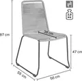 VEGA Filea Outdoor Stacking Chair without Armrests, Rope Wicker Seat, Zinc-Coated Steel Frame, UV-Resistant, Weatherproof, 58x56x87 cm, Max Load 160 kg