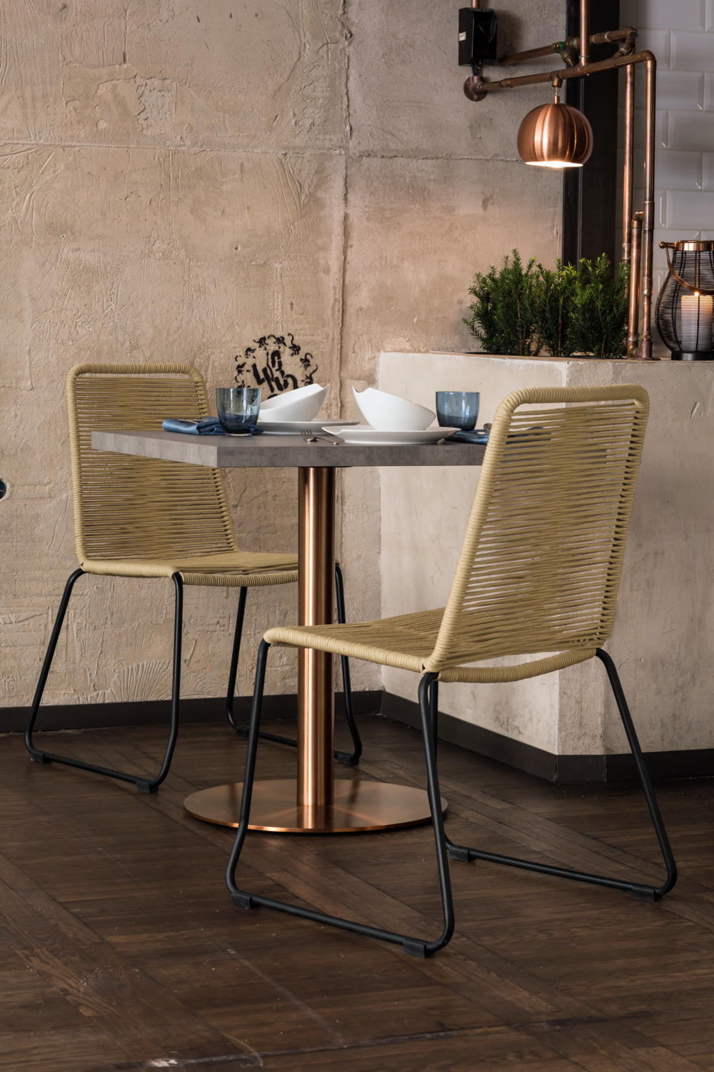 VEGA Filea Outdoor Stacking Chair without Armrests, Rope Wicker Seat, Zinc-Coated Steel Frame, UV-Resistant, Weatherproof, 58x56x87 cm, Max Load 160 kg