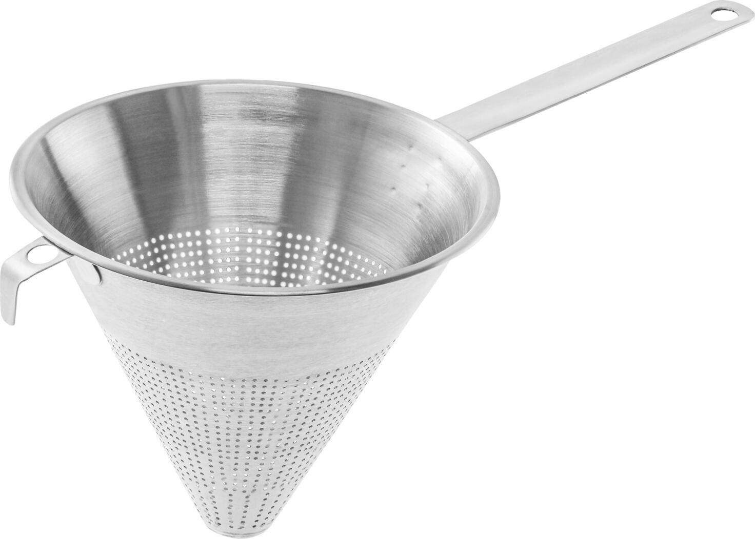 Pulsiva Cumina Pointed Sieve, 26 cm Stainless Steel Rustproof Mesh, Matt Polished Finish, Riveted Handle with Hanging Eyelets, Dishwasher Safe, Silver