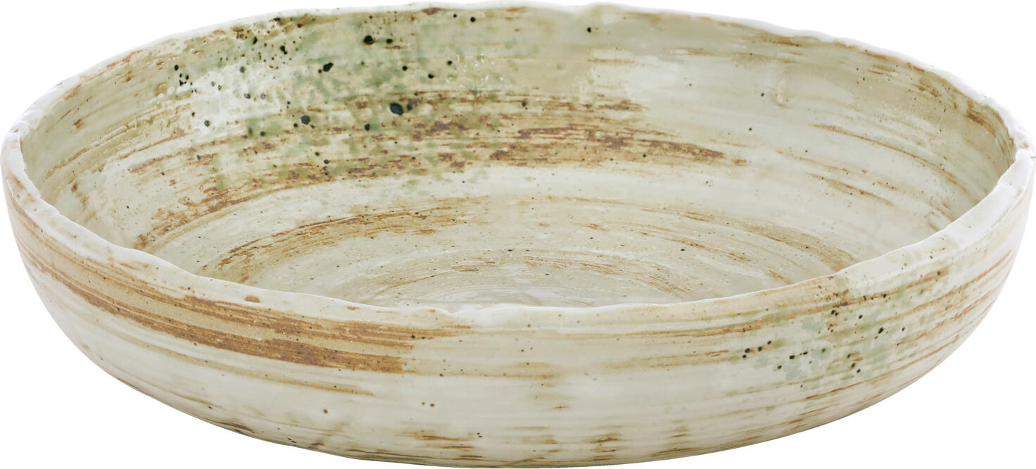 VEGA Taoqi Deep Plate, 24cm Porcelain Round Bowl, 1200ml, Brown/Grey Speckled Finish, Irregular Edges, Microwave and Dishwasher Safe