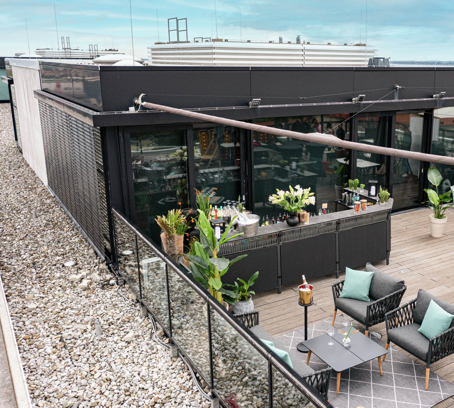 VEGA Baruba Outdoor Bar Exterior Corner Element, Powder-coated Aluminum Frame, Rope Wickerwork, HPL Compact Laminate Top, 78x56x115 cm, Weatherproof