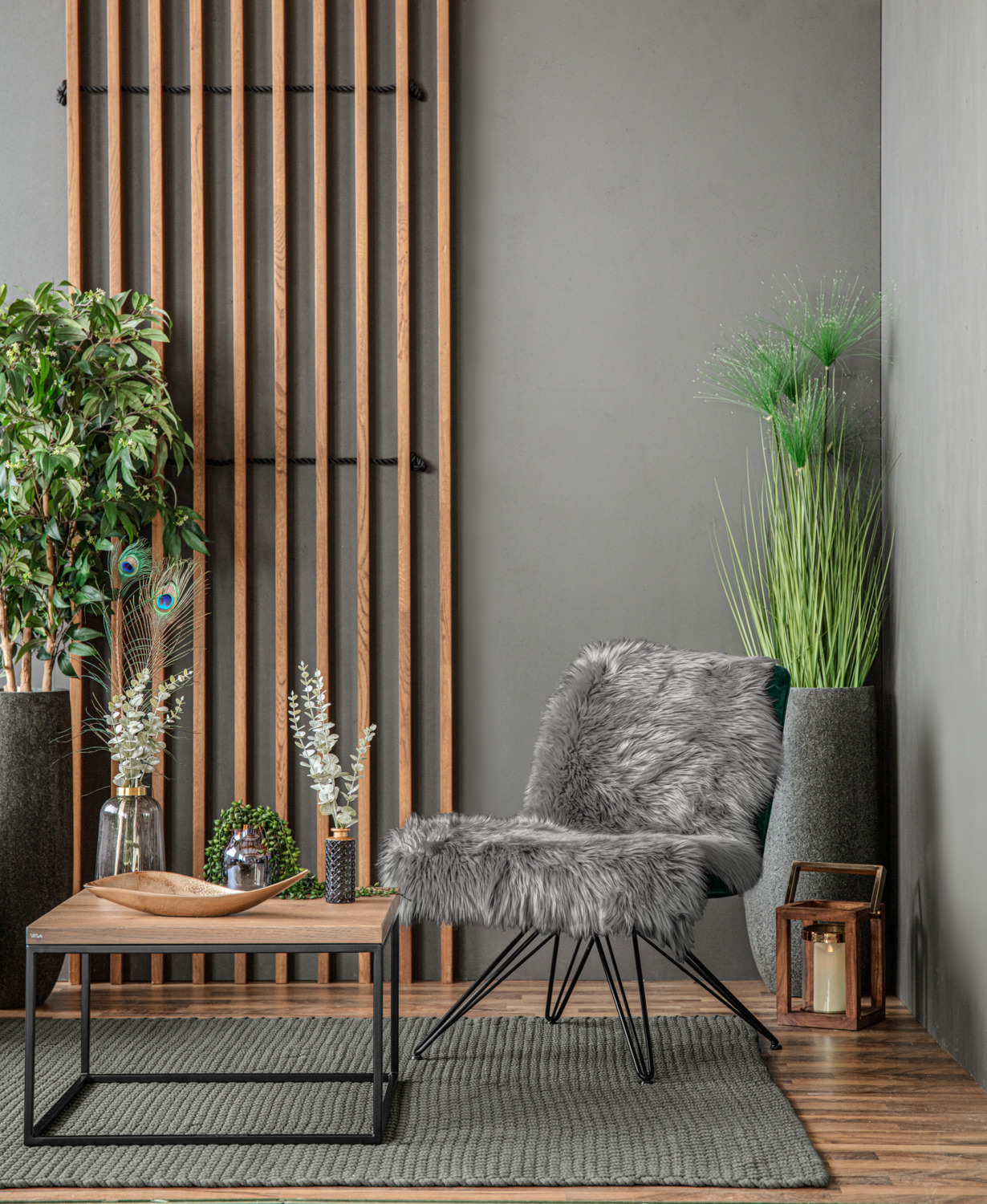 Covor Decorativ din Blana Artificiala ERWIN M. Bergen, 115 x 70 cm, Gri, 100% Poliacrilic, Moale si Pufos, Certificare OEKO-TEX Standard 100