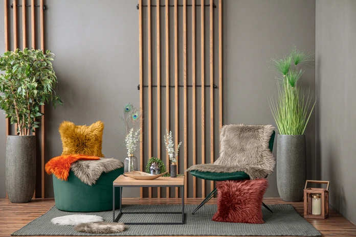 Covor Decorativ din Blana Artificiala ERWIN M. LUSINI Bergen, 115 x 70 cm, Maro, Poliacrilic Moale, OEKO-TEX Standard 100, Pentru Scaune si Banchete