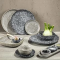 VEGA Mamoro organic flat plate, Porcelain, 31 x 26.5 x 3.5 cm, Natural Stone Look, Rimless, Dishwasher and Microwave Safe, Handmade Feel