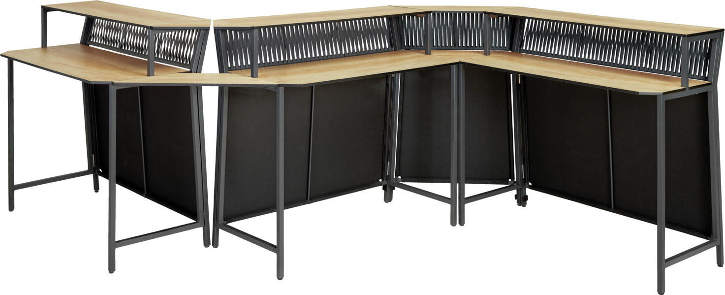 VEGA LUSINI Solutions GmbH Outdoor bar Baruba inner corner element Outdoorbar Baruba Eckelement Innen Outdoor bar Baruba inner corner element; 78x56x115 cm (LxWxH); oak/natural/anthracite Outdoorbar Baruba Eckelement Innen; 78x56x115 cm (LxBxH); eiche/natur/anthrazit The inner corner element of the stylish outdoor bar consists of an insert panel made of compact laminate with HPL decorative surface. The Baruba bar is a flexible outdoor bar concept, designed for use at events or as an additional bar for outdoor areas. It is ready for use in just three steps: Open the side wings, insert the HPL countertop — done. The Baruba bar can be extended as desired, the two parts are quickly and easily attached via a plugin connection. The system can also be extended with an inner and outer corner. The inner corner requires only insert panels, so there is no need for an additional frame. Guests will be amazed, and want to linger and enjoy the bar. The bar is folded together to save space and is stowed in practical carrying cases for transporting to the venue and storing. Suitable for outdoor use. Delivered part assembled. Inneneckelement der stylischen Outdoorbar aus einer Einlegeplatte aus Kompaktschichtstoff mit HPL-Dekor-Oberfläche. Die Baruba-Bar ist ein flexibles Outdoor-Barkonzept, konzipiert für den Einsatz von Veranstaltungen oder zusätzlich benötigte Ausschankkapazitäten im Außenbereich. Sie ist mit nur drei Handgriffen einsatzbereit: Seitenflügel aufklappen, HPL-Arbeitsfläche einlegen - fertig. Die Baruba-Bar kann beliebig erweitert werden, die beiden Teile sind schnell und einfach mit einer Steckverbindung fixiert. Das System kann zusätzlich durch eine Innen- sowie eine Außenecke erweitert werden. Bei der Innenecke werden lediglich Einlegeplatten benötigt. Hier wird kein zusätzliches Gestell benötigt. Gäste werden staunen, verweilen und genießen. Für den Transport zum Veranstaltungsort oder Lagerung wird die Bar platzsparend zusammengelegt und in praktischen Transporttaschen verstaut. Für den Außenbereich geeignet. Lieferung erfolgt teilmontiert.
