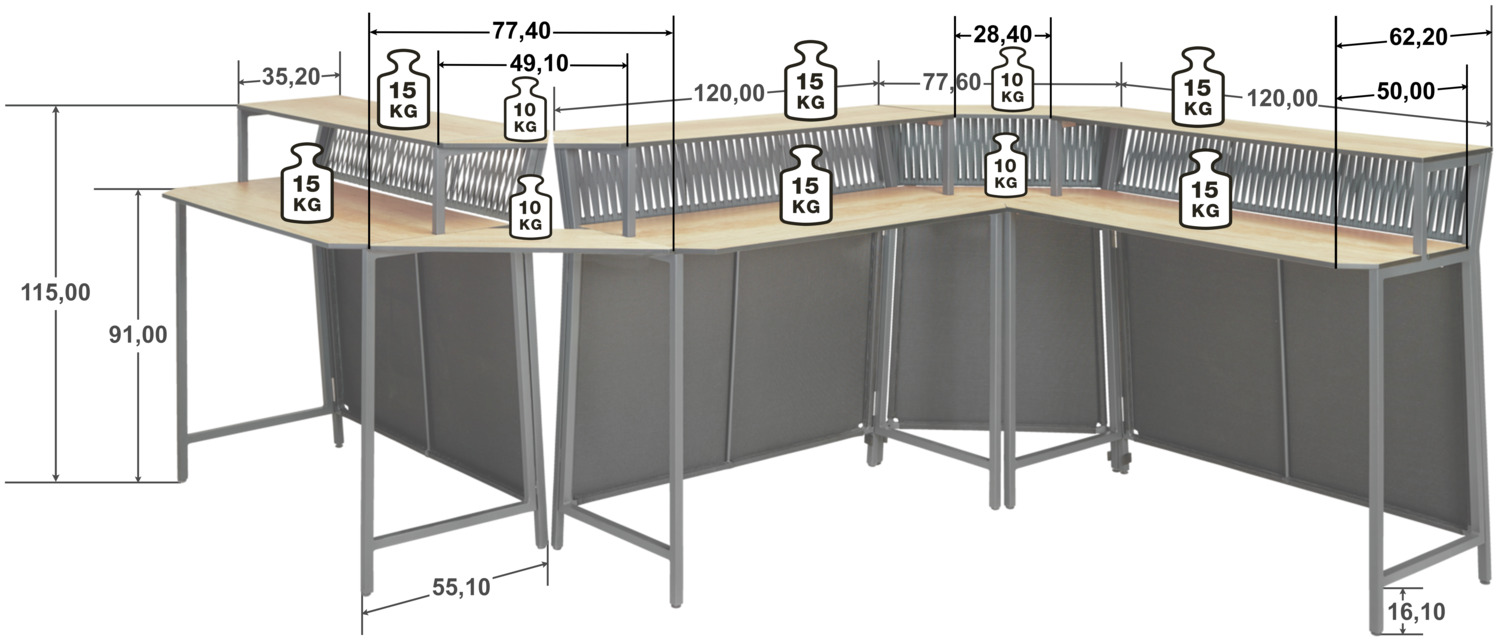 VEGA Baruba Outdoor Bar Inner Corner Element, Compact Laminate HPL Surface, Weatherproof UV-Resistant Modular Bar, 78x56x115 cm
