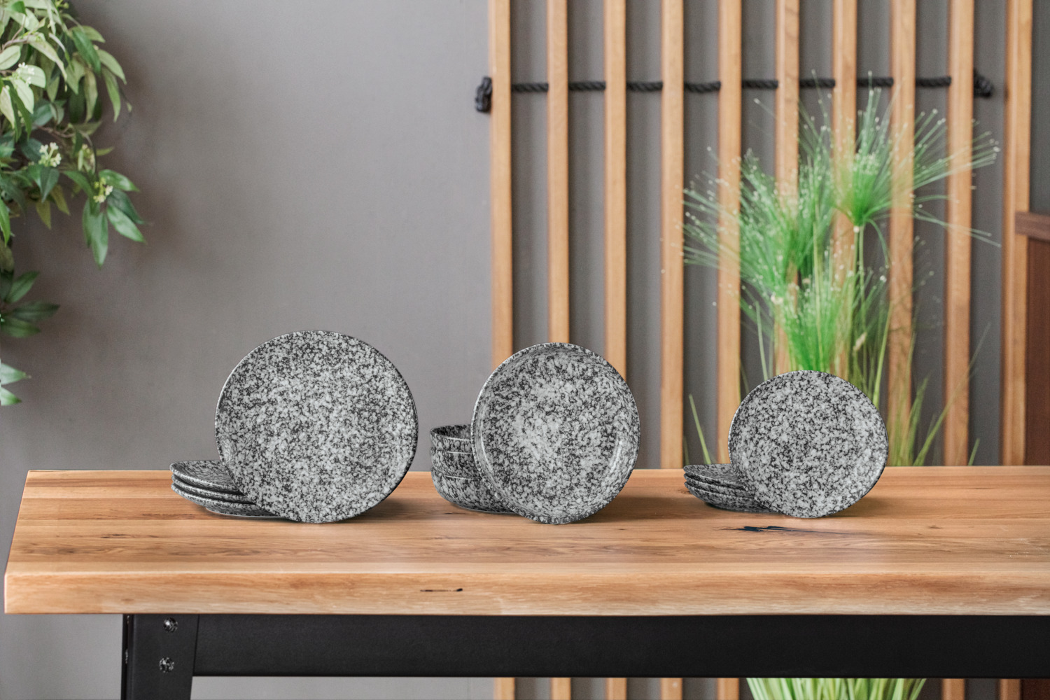VEGA Mamoro Organic Flat Plate, Natural Stone Look Porcelain Dinnerware, Rimless, 25.5 x 23 x 2.5 cm, Dishwasher and Microwave Safe