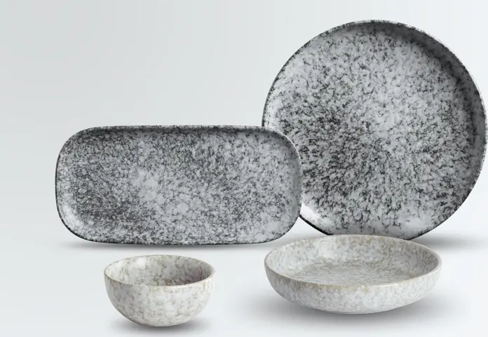VEGA Mamoro Organic Flat Plate, Natural Stone Look Porcelain Dinnerware, Rimless, 25.5 x 23 x 2.5 cm, Dishwasher and Microwave Safe