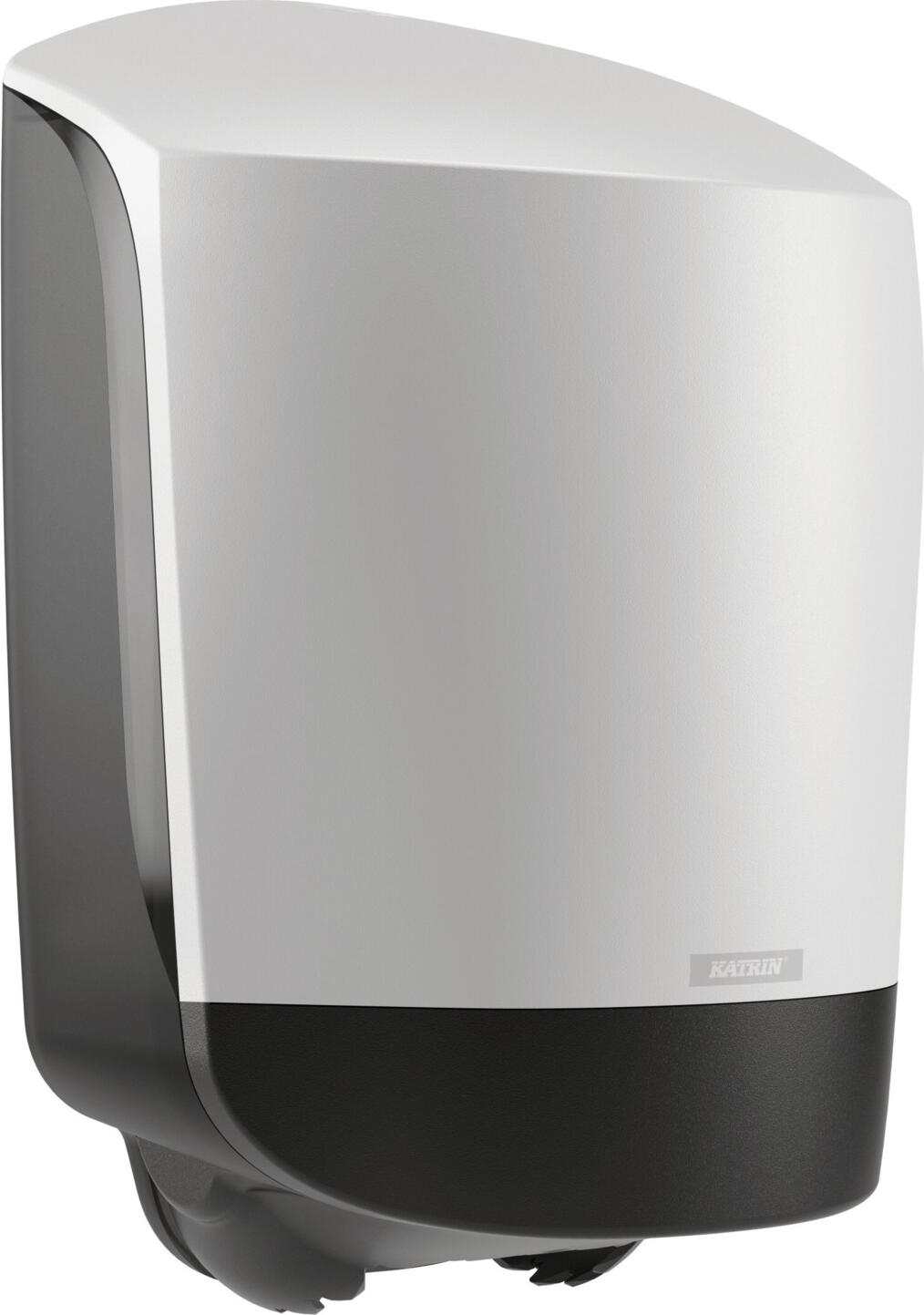 Katrin Metsä Tissue GmbH Towel roll dispenser Centerfeed M Handtuchrollenspender Centerfeed M Towel roll dispenser Centerfeed M; 26.3x24x40.3 cm (WxDxH); black/white Handtuchrollenspender Centerfeed M; 26.3x24x40.3 cm (BxTxH); schwarz/weiß Robust centerfeed dispenser for paper rolls with internal plastic unwinding. One-handed removal of paper as required.  Easy tearing of the paper thanks to tear-off edges on the front and sides of the dispenser.  Secure removal of the paper thanks to inward-facing tear-off edges. Easy insertion of a new roll thanks to the front opening in the roll holder.  The transparent sides make it easy to see how full the paper is. Free choice of locking function (with or without key). The Katrin Centerfeed dispensers are resistant to high temperatures and comply with UL94 fire protection regulations (EU).  Suitable for use in workplaces such as kitchens and washrooms. Suitable for wall mounting, including fixing material. Order matching multi-purpose towel rolls or industrial cleaning rolls at the same time. Robuster Centerfeed Spender für Papierrollen  mit Innenabwicklung  aus Kunststoff. Bedarfsgerechte, einhändige Entnahme des Papiers.  Leichtes Abreißen des Papiers dank Abrisskanten im Vorder- und Seitenbereich des Spenders.  Sichere Entnahme des Papiers durch nach innen gerichtete Abrisskanten. Einfaches Einlegen einer neuen Rolle dank der frontalen Öffnung im Rollenhalter.  Dank der transparenten Seiten lässt sich der Füllstand des Papiers ganz leicht erkennen. Freie Wahl bei der Nutzung der Schließfunktion (mit oder ohne Schlüssel). Die Katrin Centerfeed Spender sind hochtemperaturbeständig und entsprechen den UL94-Brandschutzbestimmungen (EU).  Geeignet sich für den Einsatz an Arbeitsplätzen wie z.B. in der Küche  und in Waschräumen. Für die Wandmontage geeignet, inkl. Befestigungsmaterial. Passende Handtuch-Mehrzweckrollen oder Industrieputzrollen gleich mitbestellen.