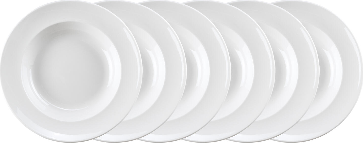 PULSIVA Rondon Deep Plate, White Porcelain, 23 cm Diameter, 290 ml Capacity, Reinforced Rim, Dishwasher and Microwave Safe, Stackable