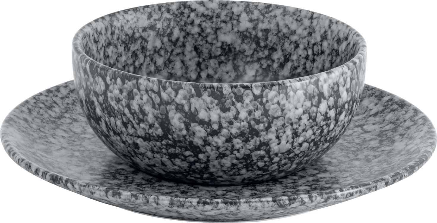 VEGA LUSINI Mamoro Porcelain Bowl Saucer, Black, Natural Stone Look, 22.5 cm Diameter, Dishwasher and Microwave Safe