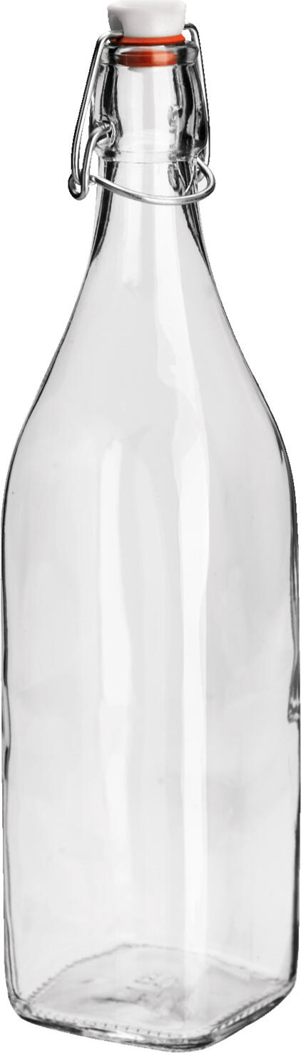 Bormioli Rocco Bormioli Luigi S.p.A. Swing-top bottle Swing Bügelverschlussflasche Swing Swing-top bottle Swing; 1.1 l, 7.5x7.5x32 cm (LxWxH); transparent; square; 6 piece / pack Bügelverschlussflasche Swing; 1.1 l, 7.5x7.5x32 cm (LxBxH); transparent; quadratisch; 6 Stück / Pack Swing top bottle made of tempered glass. Not dishwasher safe. Bügelverschlussflasche aus gehärtetem Glas. Nicht spülmaschinenfest.