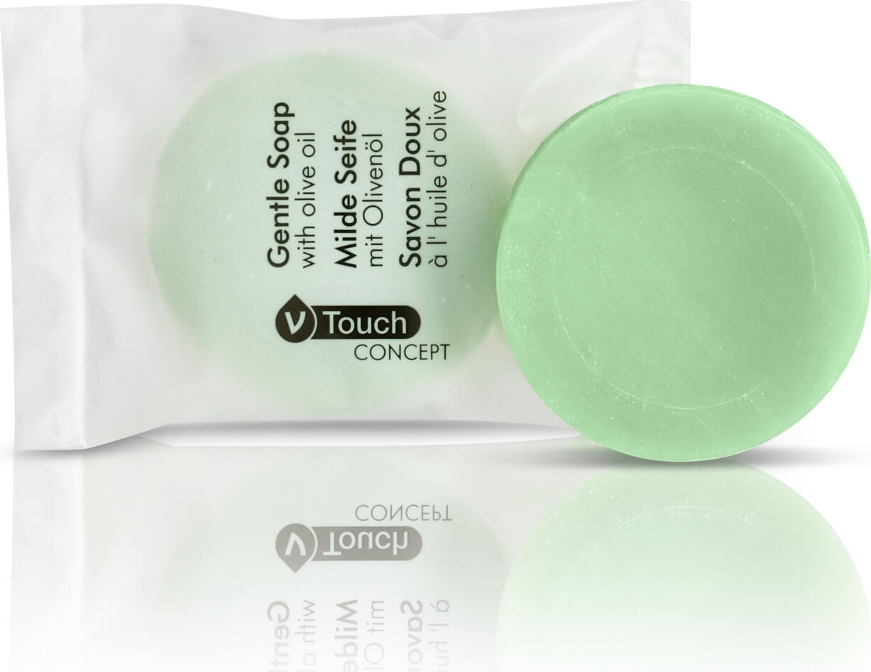 V-Touch Concept Hotel Guest Soap, 15g Round Bar with Olive Oil Plant Extracts, Mild Foaming Caring Soap for Face and Body, Dermatologically Tested