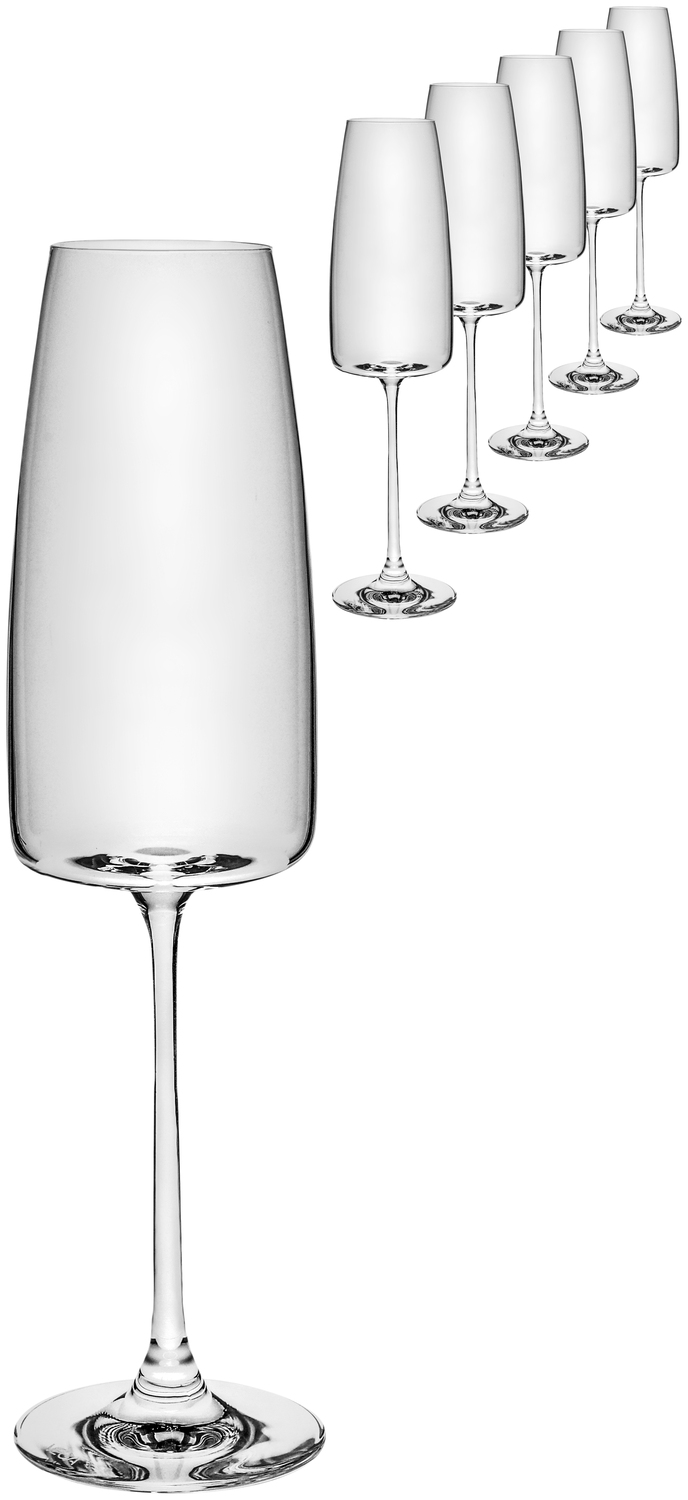 Pahar de Sampanie VEGA Lotta, Cristal de Inalta Calitate, 340ml, Goblet Subtire de 25cm cu Marcaj de Calibrare 0.1l, Rezistent la Masina de Spalat