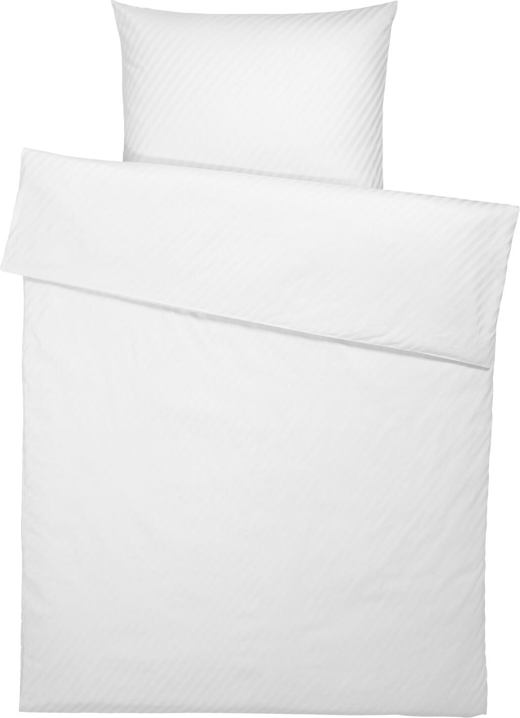 ERWIN M. LUSINI Solutions GmbH Bedding set Rimini hotel closure Bettwäsche-Set Rimini Hotelverschluss Bedding set Rimini hotel closure; 140x200 cm (WxL), 70x90 cm (LxW); white Bettwäsche-Set Rimini Hotelverschluss; 140x200 cm (BxL), 70x90 cm (LxB); weiß 100% cotton. Weight approx. 150 g/m². First class bed set with diagonal stripes and hotel closure. Colorfast (pre-treated with optical brighteners). Combed, mercerized. The bed linen reaches the specified size after washing three times. Thread Count (TC) -thread density: 220 threads per inch. Weave: Damask 100 % Baumwolle. Gewicht ca. 150 g/m². Erstklassige Bettgarnitur mit diagonalen Streifen und Hotelverschluss. Farbbeständig (mit optischen Aufhellern vorbehandelt). Gekämmt, mercerisiert. Die Bettwäsche erreicht nach dreimaligem Waschen die angegebene Größe. Thread Count (TC) -Fadendichte: 220 Fäden je Inch Webart: Damast
