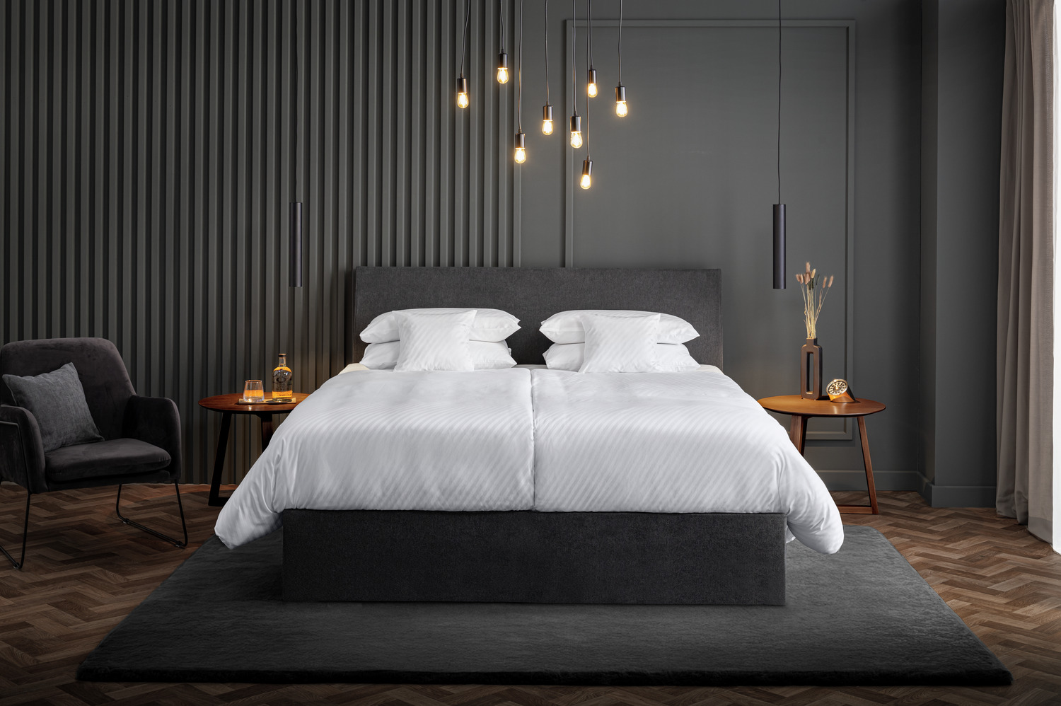 ERWIN M. LUSINI Rimini Bedding Set, 100% Cotton Damask, Diagonal Stripes, Hotel Closure, White, 140x200 cm Duvet Cover, 70x90 cm Pillowcase, OEKO-TEX