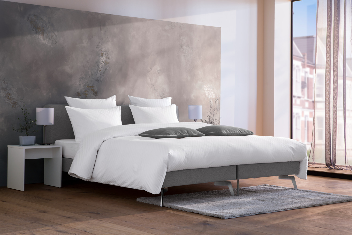 ERWIN M. LUSINI Rimini Bedding Set, 100% Cotton Damask, Diagonal Stripes, Hotel Closure, White, 140x200 cm Duvet Cover, 70x90 cm Pillowcase, OEKO-TEX
