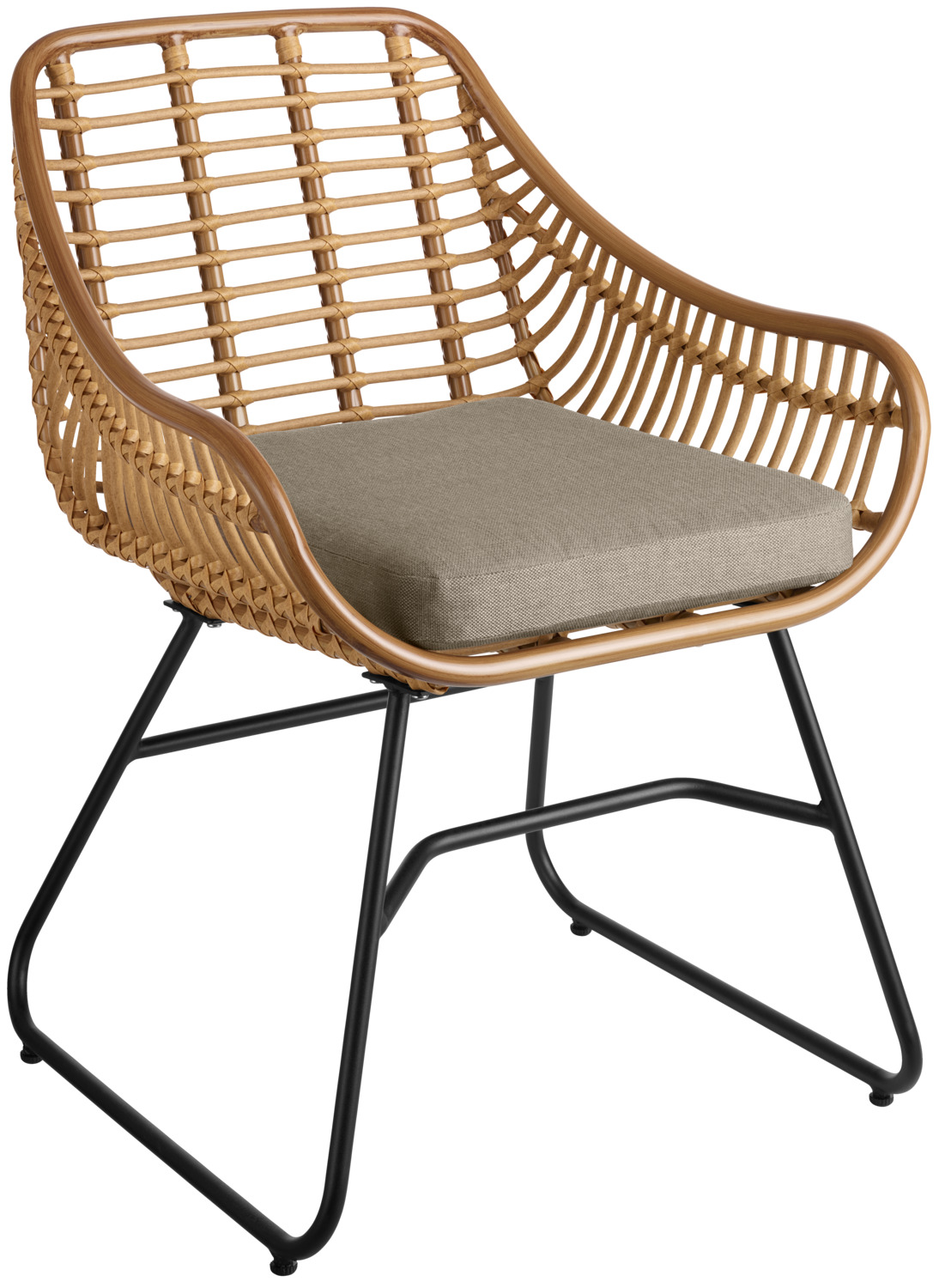 Scaun de exterior VEGA Tomeo, ratan poliratan cu aspect de bambus, cadru din otel vopsit electrostatic, 60x62x83 cm, maro deschis si negru