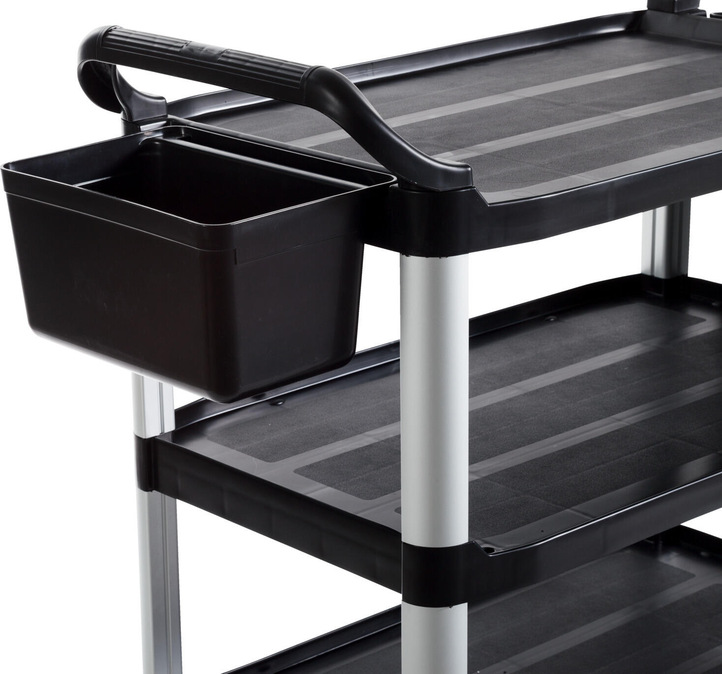 PULSIVA LUSINI Solutions GmbH Collection container Perfect Sammelbehälter Perfect Collection container Perfect; 14000 ml, 33.5x23.1x18 cm (WxDxH); black Sammelbehälter Perfect; 14000 ml, 33.5x23.1x18 cm (BxTxH); schwarz Robust containers made of resistant polyethylene. To hang on the top shelf of our serving trolley. For use for example as a cutlery and waste container. Available in two versions. Dishwasher suitable. Robuste Behälter aus widerstandsfähigem Polyethylen. Zum Einhängen am obersten Bord des Servierwagens. Zum Beispiel für Besteck und Abfälle. Spülmaschinengeeignet.