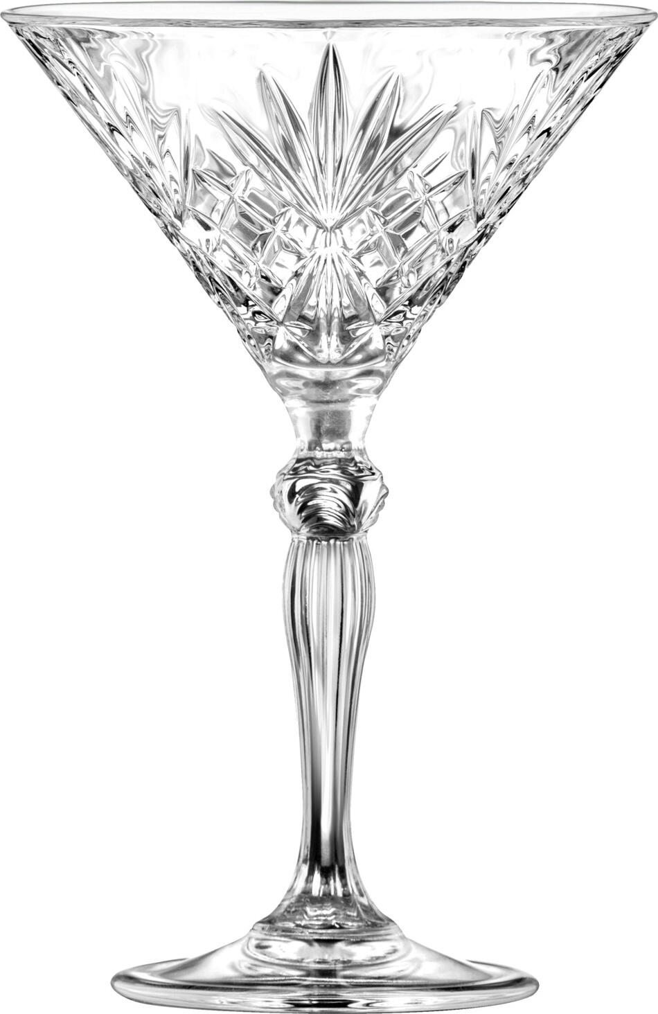 RCR RCR Cristalleria Italiana SpA Martini glass Melodia Martini Glas Melodia Martini glass Melodia; 210 ml, 11.2x17 cm (ØxH); transparent; 6 piece / pack Martini Glas Melodia; 210 ml, 11.2x17 cm (ØxH); transparent; 6 Stück / Pack Martini glass made of crystal glass with a cut look. Dishwasher safe. Martiniglas aus Kristallglas in Schliff-Optik. Spülmaschinenfest.