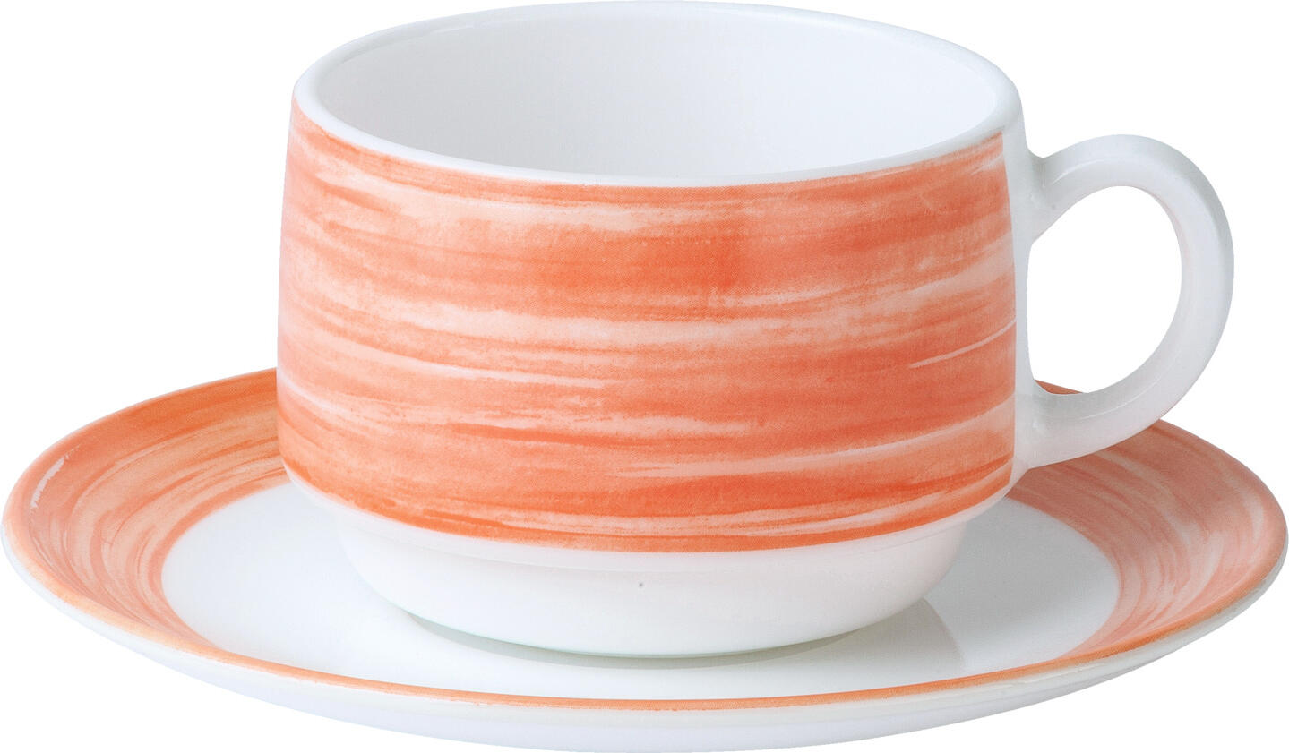Arcoroc Arc France SAS Coffee cup Brush Kaffeetasse Brush Coffee cup Brush; 190 ml, 7.7x5.8 cm (ØxH); orange; round; 12 piece / pack Kaffeetasse Brush; 190 ml, 7.7x5.8 cm (ØxH); orange; rund; 12 Stück / Pack Robust colored coffee cup made of tempered opal glass. Temperature resistant up to 130   °C. Stackable, microwaveable and dishwasher safe. Robuste farbige Kaffeetasse aus gehärtetem Opalglas. . Temperaturbeständig bis 130 °C. Stapelbar, mikrowellengeeignet und spülmaschinengeeignet. Untertasse bitte separat bestellen.