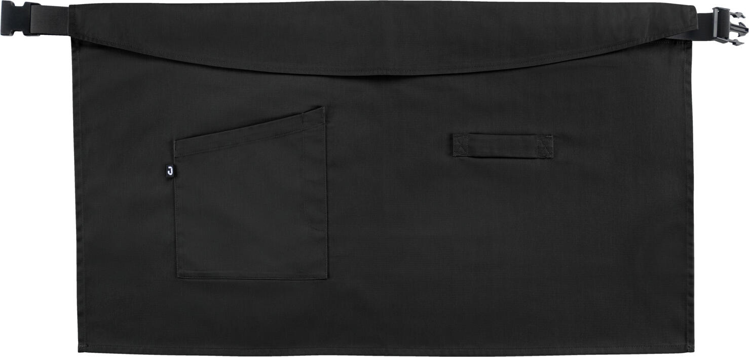 Поясной фартук Jobeline, 45x80 см, черный, смесь полиэстера и хлопка, OEKO-TEX Standard 100, с боковым накладным карманом, карманом для ручки и петлей для полотенца