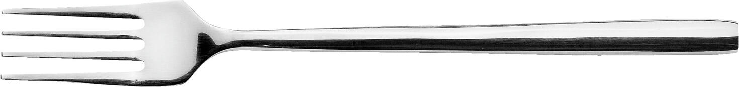 VEGA LUSINI Solutions GmbH Starter/dessert fork London Vorspeisen-/Dessertgabel London Starter/dessert fork London; 18.3 cm (L); silver, handle silver; 12 piece / pack Vorspeisen-/Dessertgabel London; 18.3 cm (L); silber, Griff silber; 12 Stück / Pack Chrome stainless steel 18/0. Starter/Dessert fork in simple and slim design. Round handle. Mirror polished. Material thickness 7.5 mm (measured at the strongest point of the table fork). Suitable for dishwasher. Chrom-Edelstahl 18/0, rostfrei. Vorspeisen-/Dessertgabel in schlichtem und schmalem Design. Runder Griff. Hochglanzpoliert. Gastronomiegerechte Materialstärke 7,5 mm (gemessen an der stärksten Stelle der Menügabel). Spülmaschinengeeignet.