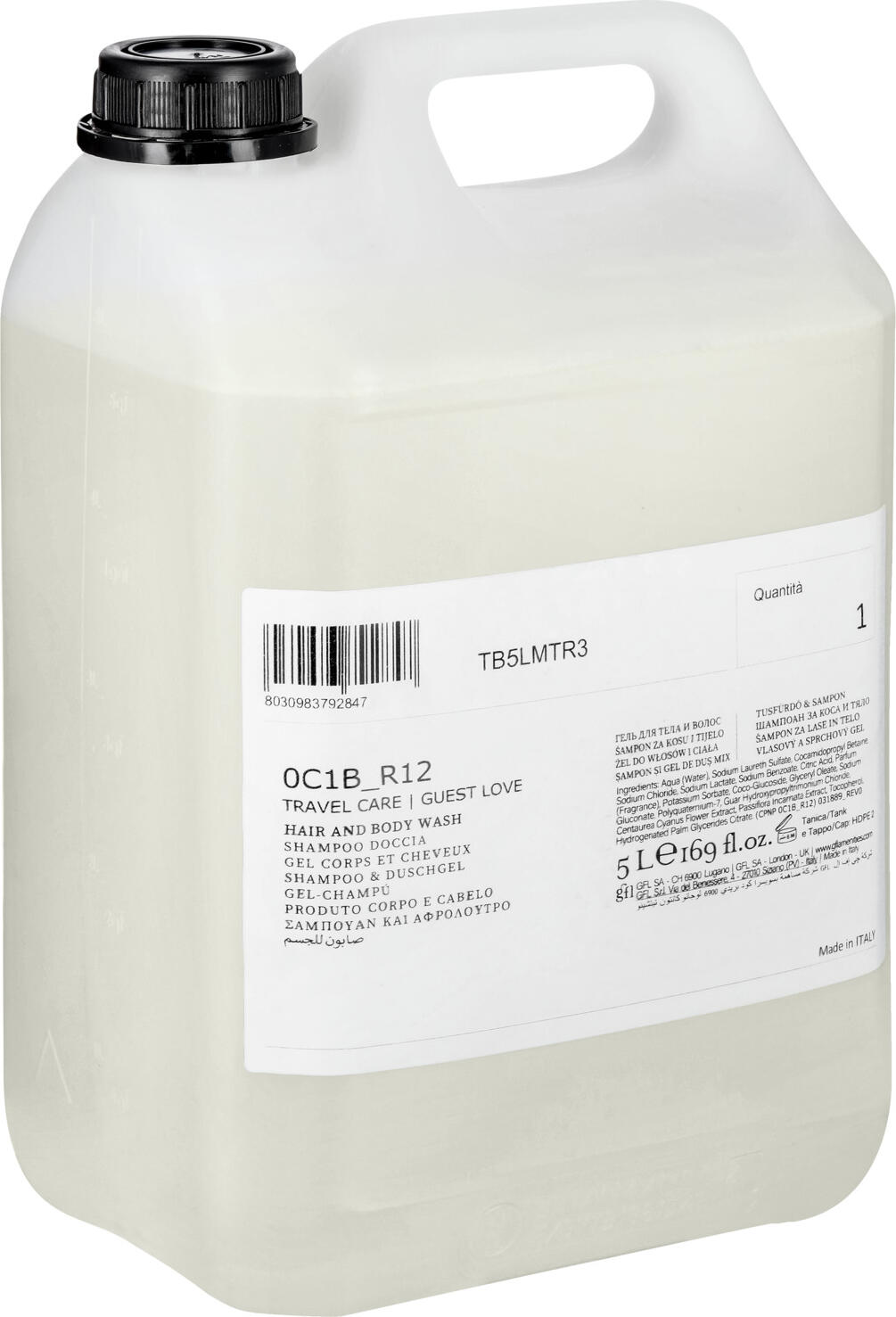 V-Touch LUSINI Solutions GmbH Hotel shampoo and shower gel Guest Love 3 in 1 in canister Hotel Shampoo und Duschgel Guest Love 3 in 1 im Kanister Hotel shampoo and shower gel Guest Love 3 in 1 in canister; 5000 ml; transparent; 2 piece / pack Hotel Shampoo und Duschgel Guest Love 3 in 1 im Kanister; 5000 ml; transparent; 2 Stück / Pack Gentle 3 in 1 cleansing shampoo from V-Touch Guest Love, cleanses hair, hands and body from head to toe. The lightly scented formula is enriched with organic extracts of cornflower and passiflora. Dermatologically tested and pH neutral. Sanftes 3 in 1 Reinigungsshampoo von V-Touch Guest Love, reinigt Haare, Hände und Körper von Kopf bis Fuß. Die leicht duftende Formel ist mit Bio-Extrakten aus Kornblume und Passiflora angereichert. Dermatologisch getestet und pH-neutral!