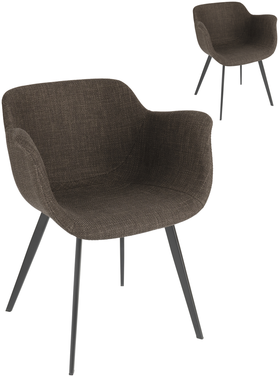 VEGA Limea Armchair, Brown Polyester Fabric, Powder-Coated Metal Base, 64x58x76 cm, Max Load 160 kg, Ergonomic Catering Chair for Hotel and Cafe