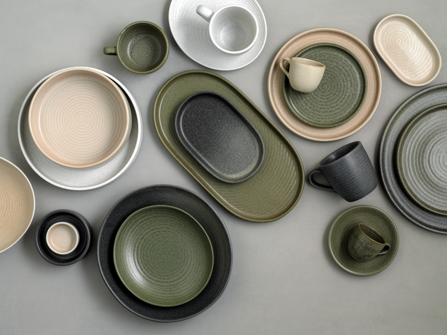 Bonna Mirage Ripple Stacking Bowl MRGRPL18JO, Vitrified Porcelain, Reactive Glaze, Color: Beige, 18.5 cm, 1020 ml, Set of 6