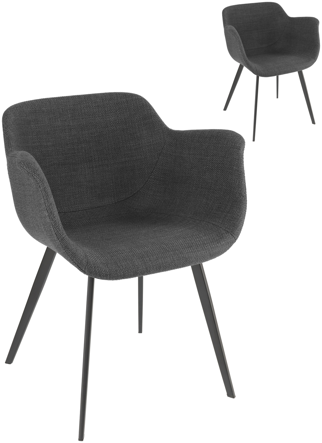 Scaun cu bratze VEGA Limea, Material Poliester Antracit, Cadru Metalic Vopsit in Praf, 64x58x76 cm, Suporta pana la 160 kg, pentru Restaurante si Cafenele