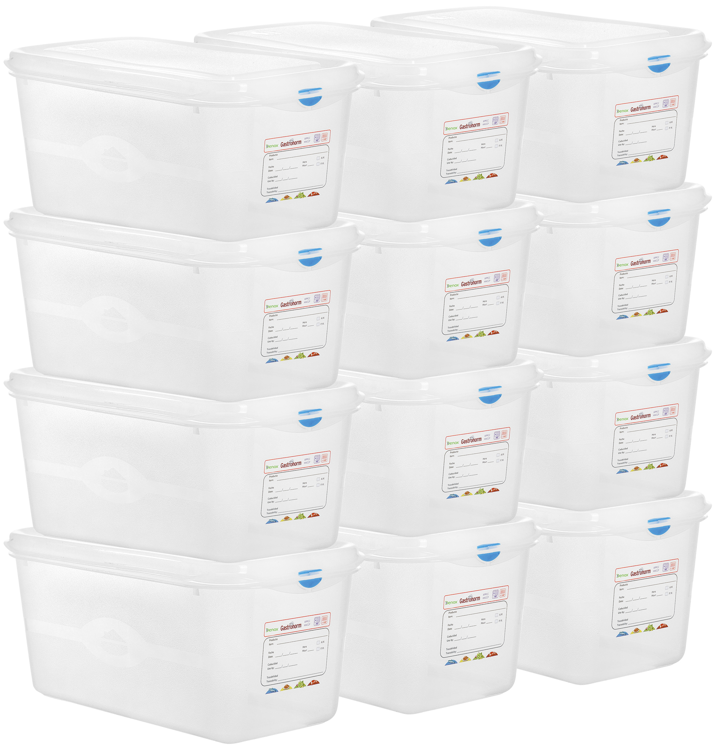 Denox Dena GN 1/6 Plastic Food Container with Lid and Color Clips, Polypropylene, 1.7L, Transparent, HACCP Compliant, 17.6x16.2x10cm