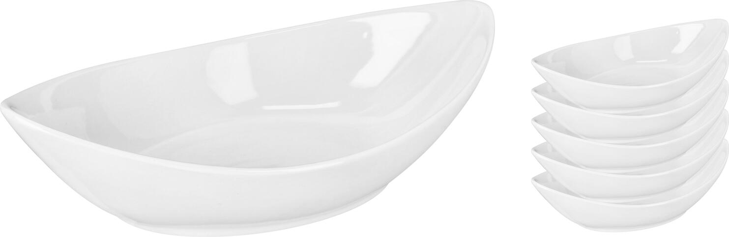 LUSINI PULSIVA Lima Oval Bowl, 220 ml, 5.6 cm Height, White Porcelain, Stackable, Microwave and Dishwasher Safe, Modern Design