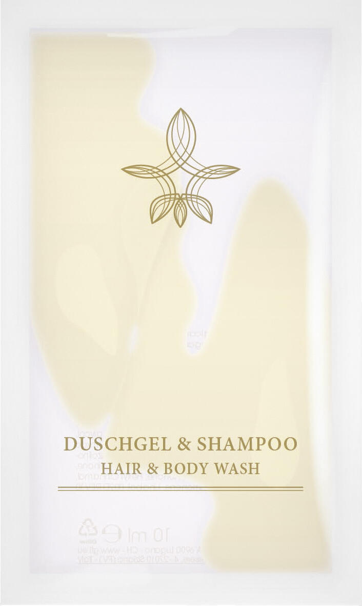 V-Touch LUSINI Solutions GmbH Hotel shampoo and shower gel Klassik in sachet Hotel Shampoo und Duschgel Klassik im Sachet Hotel shampoo and shower gel Klassik in sachet; 10 ml; white; 600 piece / pack Hotel Shampoo und Duschgel Klassik im Sachet; 10 ml; weiß; 600 Stück / Pack Classic, refreshing two-in-one shampoo and shower gel classic. With subtle fragrance notes of citrus, flowers and musk. Suitable for all hair and skin types. With high-quality ingredients Ginkgo Biloba extract. Gentle to the skin and soothing. Dermatologically tested. Supplied in a 10 ml sachet. Klassisch, erfrischende zwei-in-eins Shampoo und Duschgel Klassik. Mit feinen Duftnoten von Zitrusfrüchten, Blüten und Moschus. Für alle Haar- und Hauttypen geeignet. Mit hochwertigen Inhaltsstoffen Ginkgo Biloba Extrakt. Hautschonend und wohltuend. Dermatologisch getestet. Lieferung im 10 ml-Sachet.