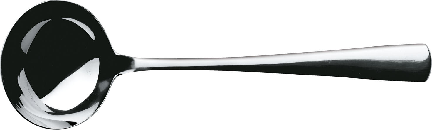 VEGA LUSINI Solutions GmbH Soup ladle Madrid Suppenschöpfer Madrid Soup ladle Madrid; 100 ml, 31 cm (L); silver, handle silver Suppenschöpfer Madrid; 100 ml, 31 cm (L); silber, Griff silber Chrome-nickel stainless steel 18/10. Soup ladle in a simple, neutral design. Mirror polished. Material thickness 3 mm (measured at the strongest point of the table fork). Dishwasher safe. Chrom-Nickel-Edelstahl 18/10, rostfrei. Suppenschöpfer in schlichtem, neutralem Design. Hochglanzpoliert. Gastronomiegerechte Materialstärke 3 mm (gemessen an der stärksten Stelle der Menügabel). Spülmaschinenfest.