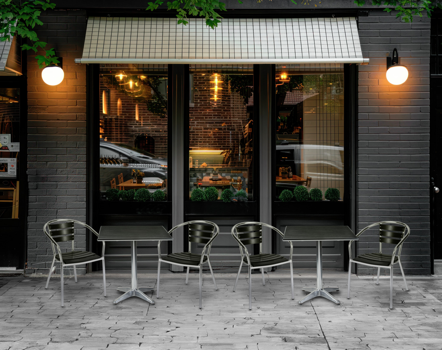 Set Mobilier Bistro PULSIVA Coffee Bar, 6 Piese pentru Exterior, 4 Scaune cu Bratze din Aluminiu si Plastic, 2 Macele Bistro, Rezistent la Intemperii