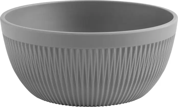 VEGA Kanas Round Melamine Bowl, 900 ml, 17 cm Diameter, 7.5 cm Height, Grey, Ribbed Relief Design, Impact-Resistant and Dishwasher Safe