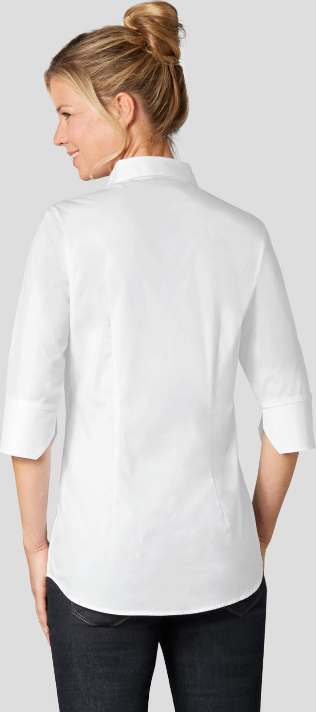 Jobeline Delano Women's Blouse, 3/4 Sleeve, Wrinkle-Resistant Cotton-Polyester Blend, Easy-Care Service Workwear, Slightly Waisted, White