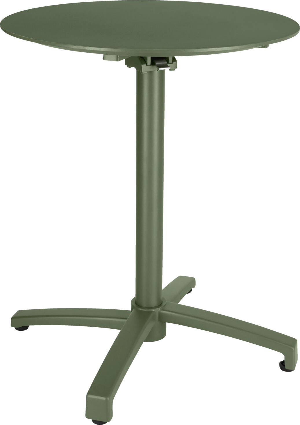VEGA LUSINI Solutions GmbH Outdoor aluminum table Taipa round Outdoor-Aluminium-Tisch Taipa rund Outdoor aluminum table Taipa round; 60x72 cm (ØxH); Table top olive, base olive; round Outdoor-Aluminium-Tisch Taipa rund; 60x72 cm (ØxH); Platte oliv, Gestell oliv; rund High-quality aluminum table with powder coating for outdoor use, with folding top. The material is particularly robust, rust-proof and UV-resistant. Thanks to the powder coating, the surface not only impresses with its elegant appearance, but also with its increased scratch resistance and durability. Available in various colors and sizes. Hochwertiger Aluminium-Tisch mit Pulverbeschichtung für den Außenbereich, mit klappbarem Top. Das Material ist besonders robust, rostfrei und UV-beständig. Dank der Pulverbeschichtung überzeugt die Oberfläche nicht nur durch eine edle Optik, sondern auch durch erhöhte Kratzfestigkeit und Langlebigkeit. In verschiedenen Farben und Größen erhältlich.
