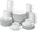Pulsiva Rondon White Porcelain Coffee Set, 54 Pieces, 18 Cups 0.18l, 18 Saucers 15.5cm, 18 Plates 19cm, Stackable, Dishwasher and Microwave Safe