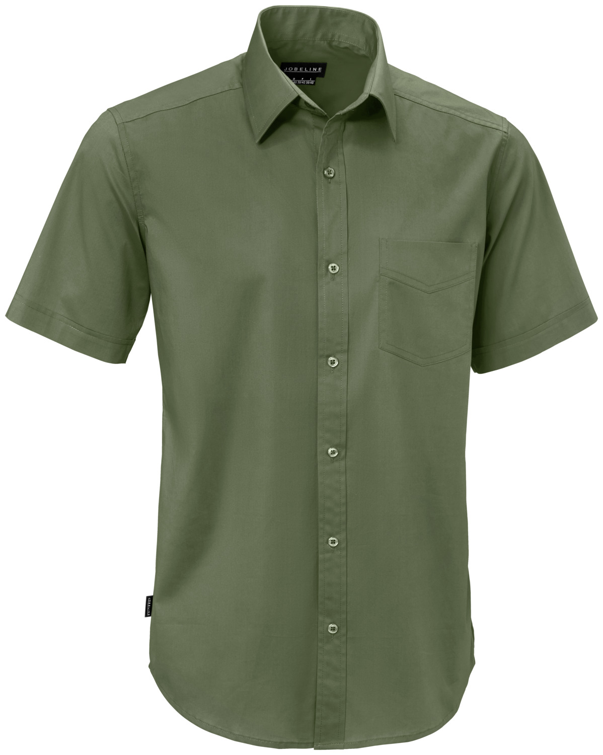 JOBELINE LUSINI Solutions GmbH Men's shirt Kim half sleeve Herrenhemd Kim Halbarm Men's shirt Kim half sleeve; Size 45/46; olive Herrenhemd Kim Halbarm; Kleidergröße 45/46; oliv 65 % cotton, 35 % polyester. 30 °C wash. Modern men's shirt in half sleeve with button placket, Kent collar and breast pocket on the left. The easy-care and easy-iron shirt has a slightly fitted cut. Also available in long sleeve. Back length: 80 cm for size 39/40. 65 % Baumwolle, 35 % Polyester. 30°-Wäsche. Modernes Herrenhemd in Halbarm mit Knopfleiste, Kent-Kragen und Brustasche links. Das pflege- und bügelleichte Hemd ist leicht tailliert geschnitten. Auch in Langarm erhältlich. Rückenlänge: 80 cm in Gr 39/40