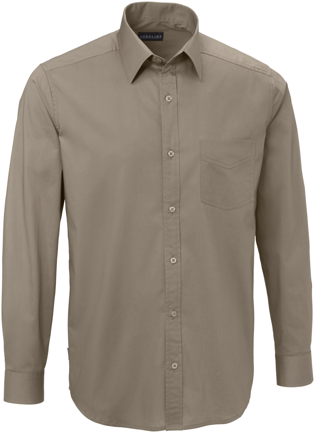 JOBELINE LUSINI Solutions GmbH Men's shirt Kim long sleeve Herrenhemd Kim Langarm Men's shirt Kim long sleeve; Size 43/44; taupe Herrenhemd Kim Langarm; Kleidergröße 43/44; taupe 65 % cotton, 35 % polyester. 30 °C wash. Modern men's shirt in long sleeve with button placket, Kent collar and breast pocket on the left. The easy-care and easy-iron shirt has a slightly fitted cut. Also available in half sleeve. Back length: 80 cm for size 39/40. 65 % Baumwolle, 35 % Polyester. 30°-Wäsche. Modernes Herrenhemd in Langarm mit Knopfleiste, Kent-Kragen und Brustasche links. Das pflege- und bügelleichte Hemd ist leicht tailliert geschnitten. Auch in Halbarm erhältlich. Rückenlänge: 80 cm in Gr 39/40