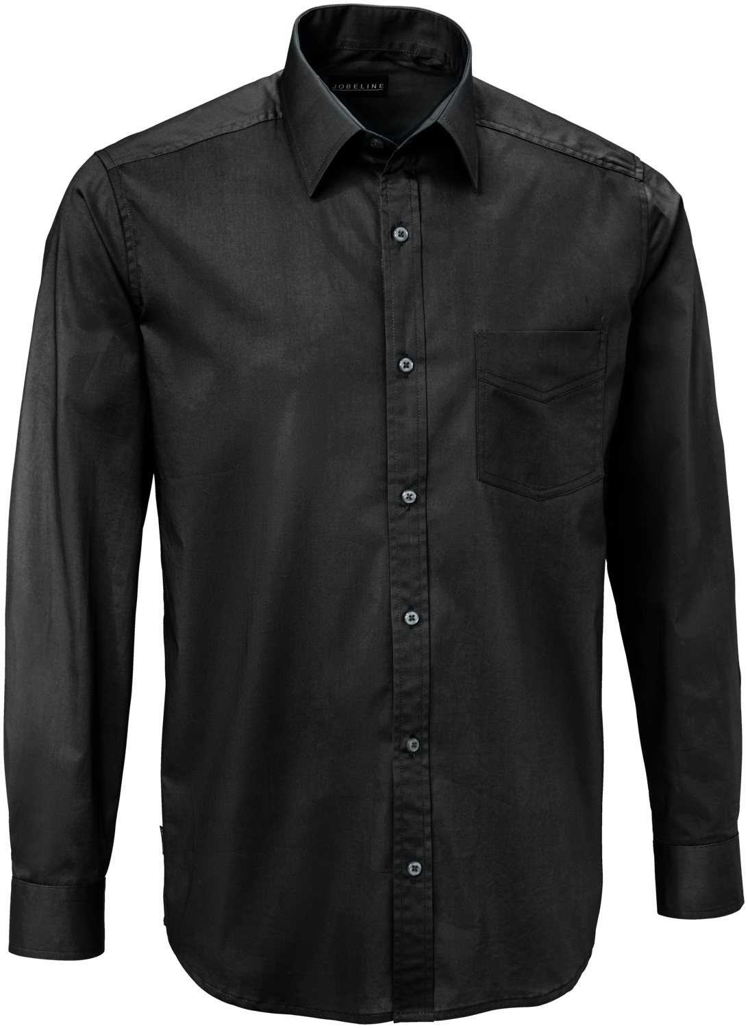 JOBELINE LUSINI Solutions GmbH Men's shirt Kim long sleeve Herrenhemd Kim Langarm Men's shirt Kim long sleeve; Size 37/38; black Herrenhemd Kim Langarm; Kleidergröße 37/38; schwarz 65 % cotton, 35 % polyester. 30 °C wash. Modern men's shirt in long sleeve with button placket, Kent collar and breast pocket on the left. The easy-care and easy-iron shirt has a slightly fitted cut. Also available in half sleeve. Back length: 80 cm for size 39/40. 65 % Baumwolle, 35 % Polyester. 30°-Wäsche. Modernes Herrenhemd in Langarm mit Knopfleiste, Kent-Kragen und Brustasche links. Das pflege- und bügelleichte Hemd ist leicht tailliert geschnitten. Auch in Halbarm erhältlich. Rückenlänge: 80 cm in Gr 39/40