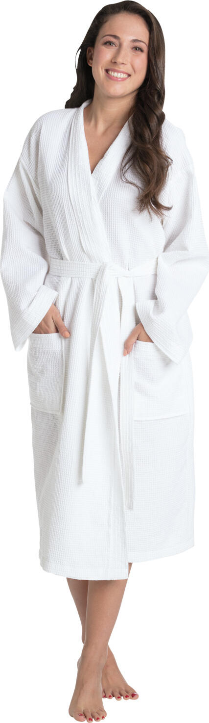 PULSIVA Ares Unisex Bathrobe, Waffle Pique Cotton Polyester Blend, 200 g/m², with Tie Belt and Two Patch Pockets, OEKO-TEX Standard 100