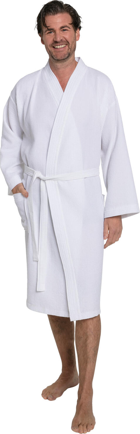 PULSIVA Ares Unisex Bathrobe, Waffle Pique Cotton Polyester Blend, 200 g/m², with Tie Belt and Two Patch Pockets, OEKO-TEX Standard 100